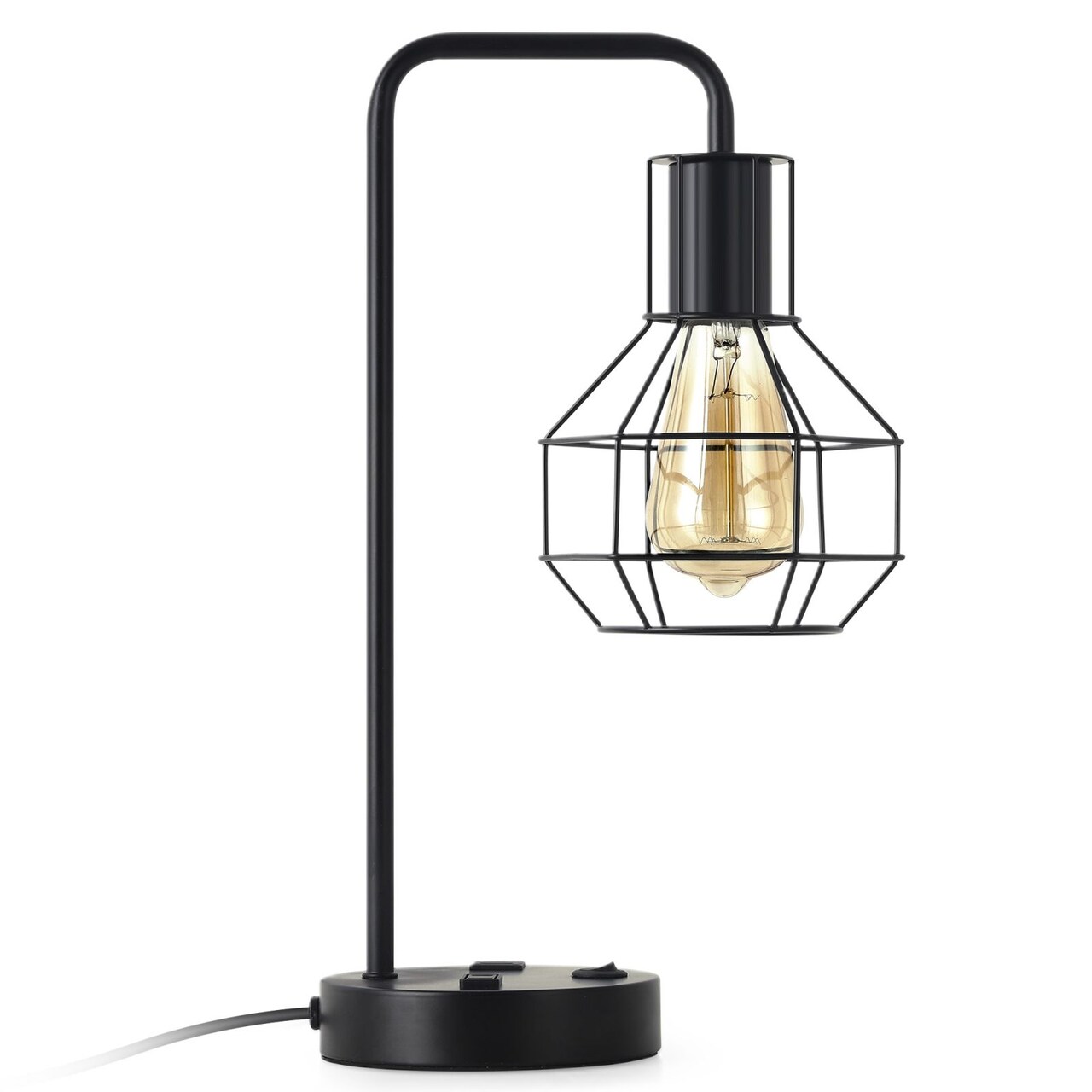 Table Lamp, Industrial Bedside Desk Lamp with 2 USB Ports and 1 AC Power Outlet